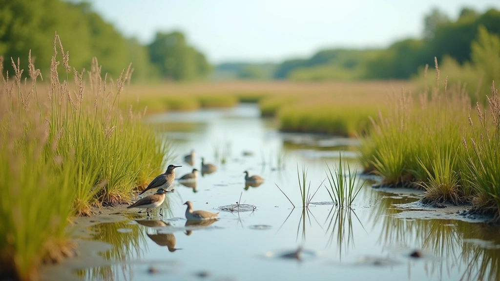 Peaceful wetland environment with birds and natural wildlife